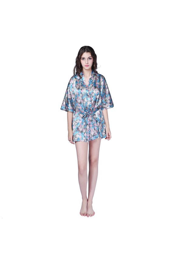 Women's Satin Print Bathrobe RHW2722