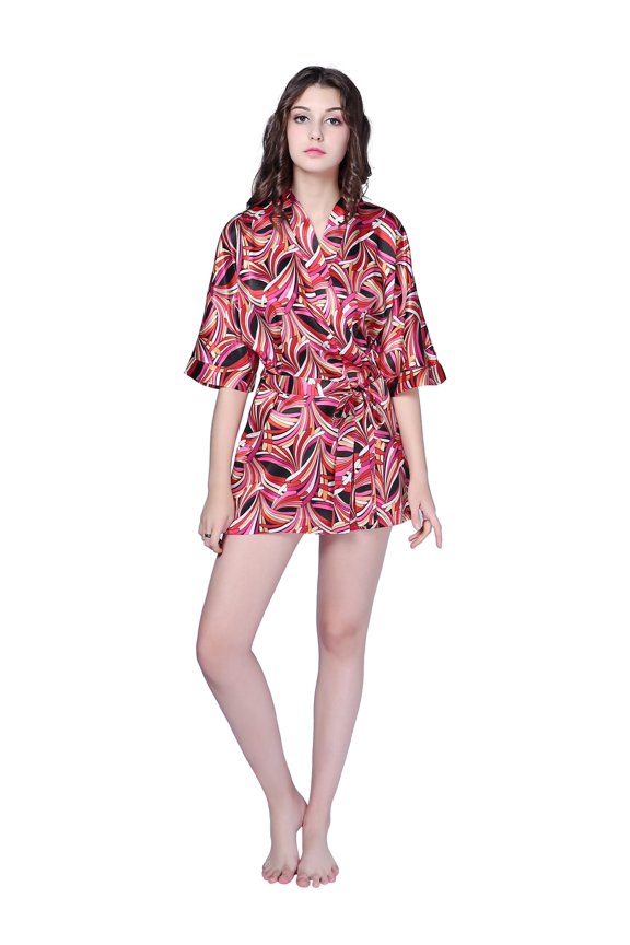 Women's Satin Print Bathrobe RHW2722
