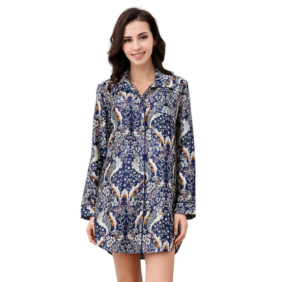 Richie House Women's Satin Sleepwear Dress with Lapel Collar RHW2812-A-L