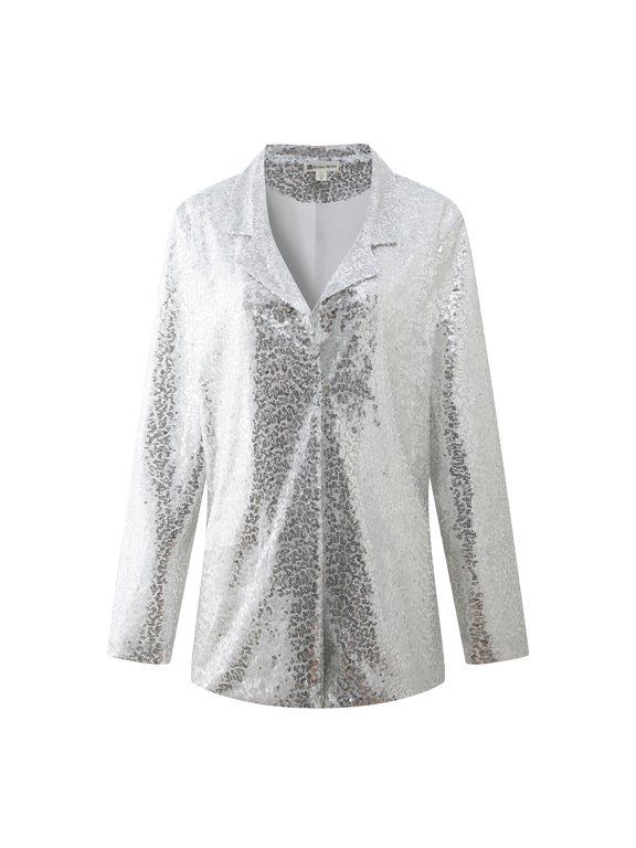 Women's Sequin Jacket Blazer Casual Sparkly Cardigan Coat S-XXL RHW4063-A-S