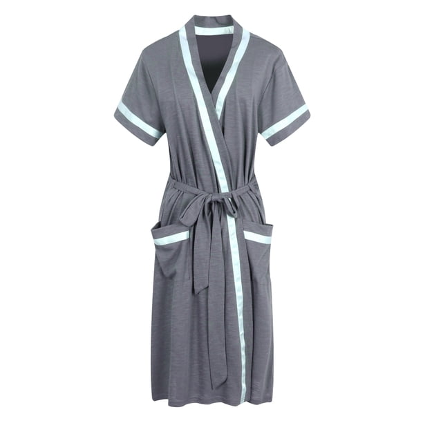 Richie House Women's Short Sleeve Cotton Bathrobe Robe grey 1