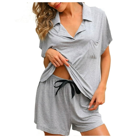 Richie House Women's Short Sleeve Pocket Sleepwear 2 Piece Pajama Knit Set Pj Lounge S-L RHW2914-A-S