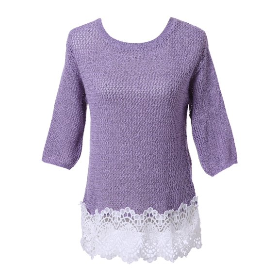Richie House Women's Short Sleeve Pullover Sweater with Lace RHW2147