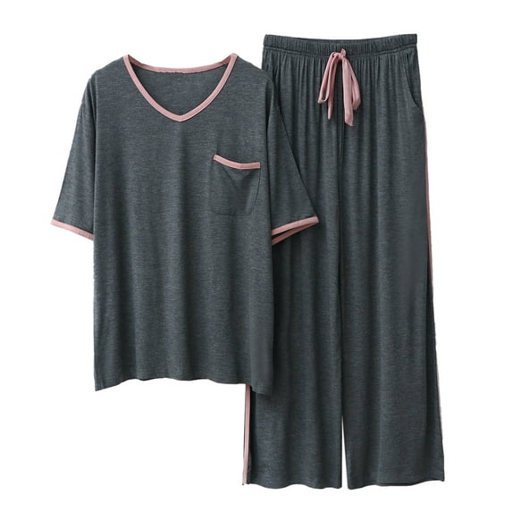 Richie House Women's Sleepwear Capri Pajama Sets Short Sleeve Tops with Pants 2P Pjs Lounge Sets RHW4046