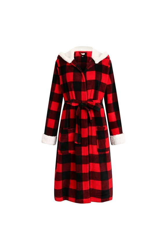 Women's Soft and Warm Red Checked Robe RHW2876