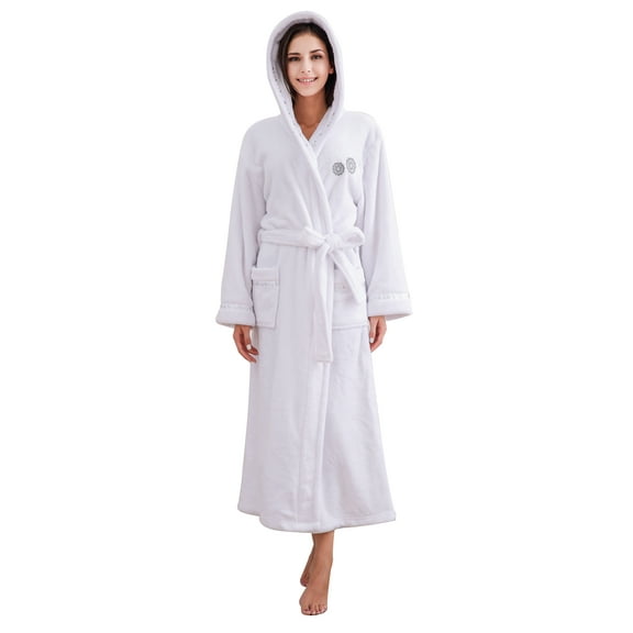 Richie House Women's Soft and Warm White Fleece Robe Bathrobe RHW2778-A-L