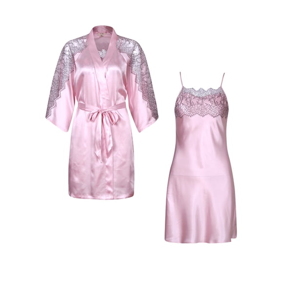 Richie House Women's Solid Satin Robe Set with Slip Dress RHW2591