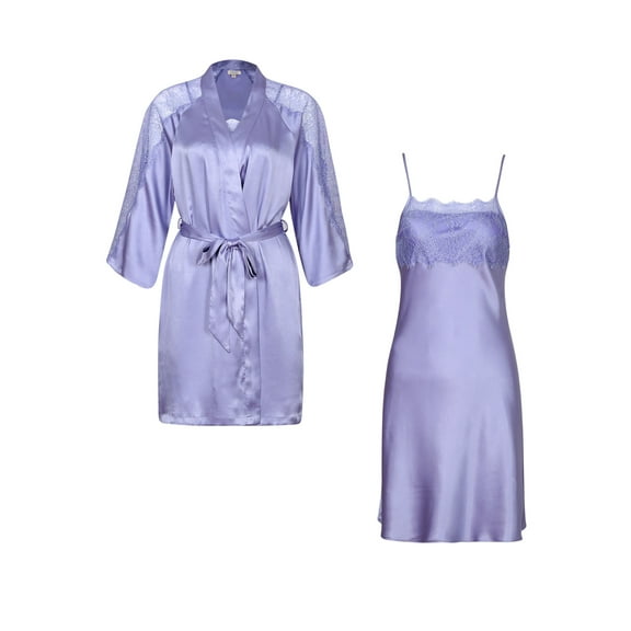 Richie House Women's Solid Satin Robe Set with Slip Dress RHW2591