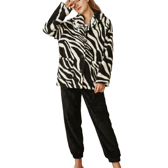 Richie House Women's Two-Piece Fleece Pajama Set Casual Oversize Collar Pajama Fluffy Lounge Night RHW4005-A-M