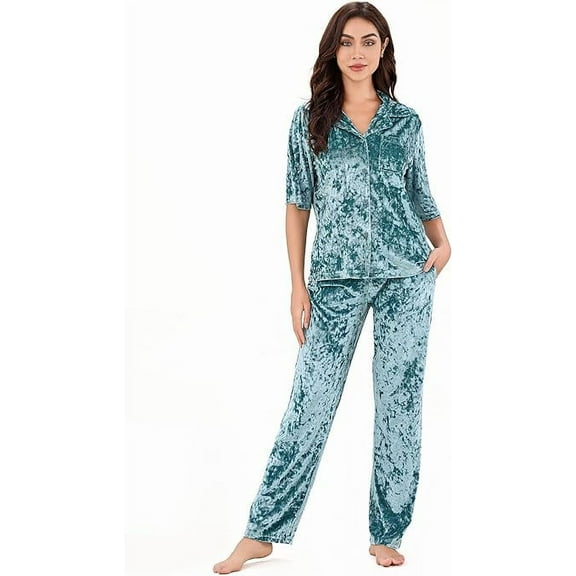 Richie House Women's Velvet Pajama Set Soft Pjs with Pockets Top and Leg Pants Lounge S-3XL RHW4095-A-XL