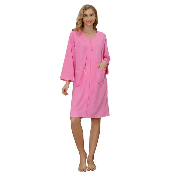 Richie House Women's Zipper Robes Half Sleeve Zip Front Knee Length Lightweight Housecoats S-3XL RHW4010-B-M