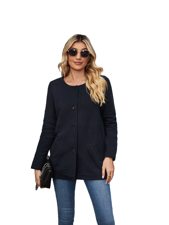 Womens Long Full-Button Thin Quilted Basic Warm Jacket ARH2016-A-L