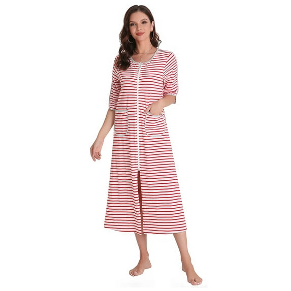 Richie House Zipper Front Housecoat Plaid Nightgown Long Housedress Duster RHW2899-A-M