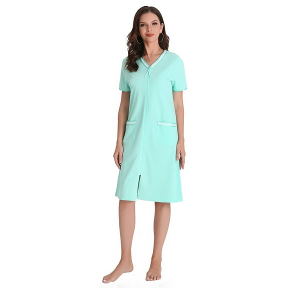 Richie House Zipper Front Housecoat Short Sleeve Nightgown Long Housedress Duster RHW2898-A-L