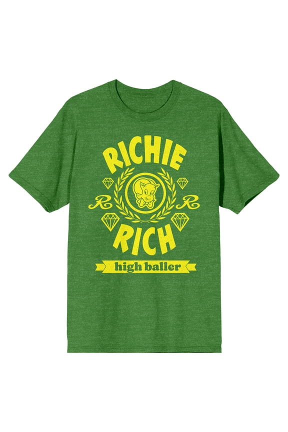 Richie Rich World's Richest Boy High Baller Men's Irish Green Heather Short Sleeve Tee-Large