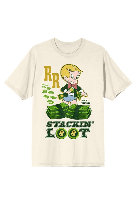 Richie Rich World's Richest Boy Stackin' Loot Men's Sand Short Sleeve Tee-Large