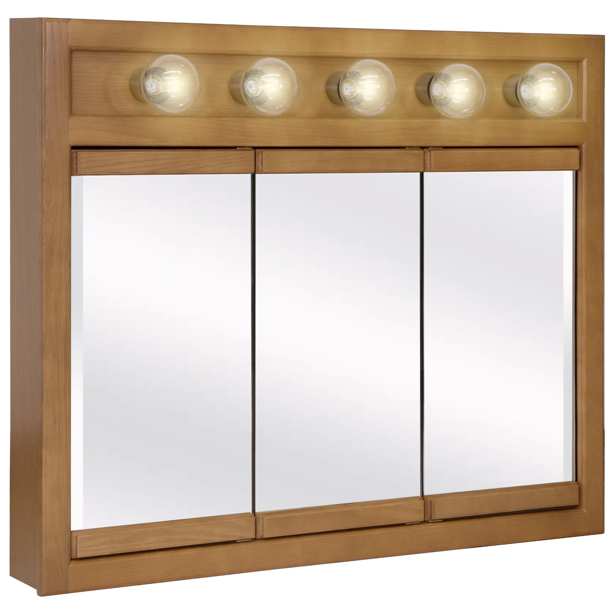Nutmeg Oak 36-inch Wall Mounted Medicine Cabinet with Lights