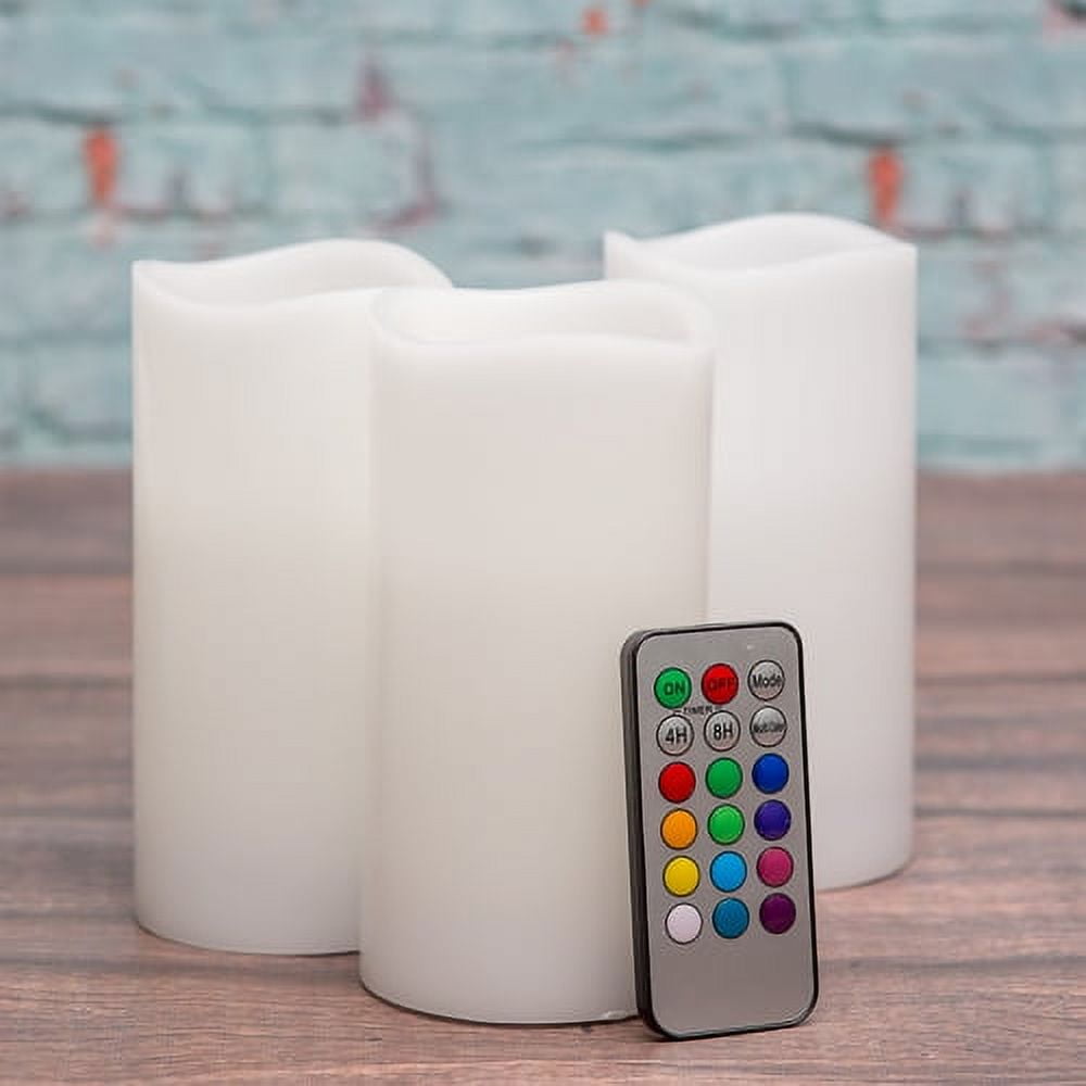 Richland Flameless LED Pillar Candle Remote Control Wavy Top 3"x6" Set