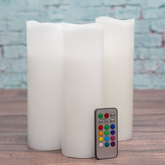 Richland Flameless LED Pillar Candle Remote Control Wavy Top 3"x9" Set of 24