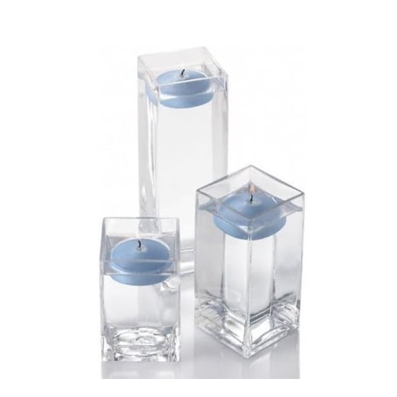 Richland Floating Candles Light Blue & Eastland Square Holders Set of 18