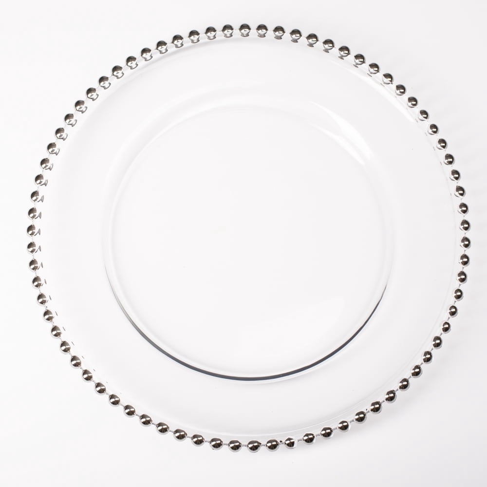 Richland 13 Inch Silver Beaded Charger Plates - Set Of 24, Distressed Finish, Acrylic, For Weddings & Events