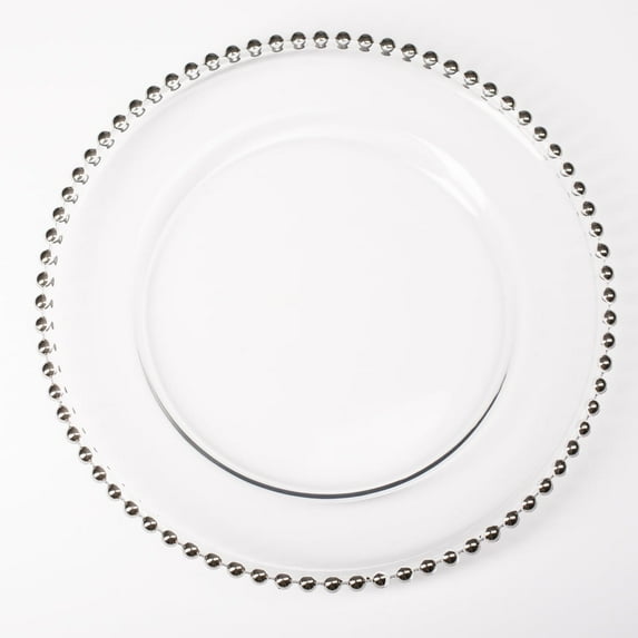 Richland Glass Charger Plate Silver Beaded 13" Set of 12