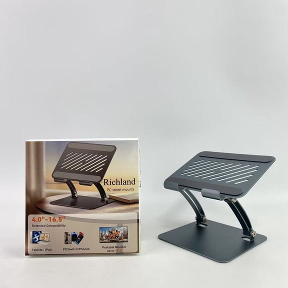 Richland PC tablet mounts,Tablet Holder Stand, Dual Rod Adjustable Aluminum Desktop Stand, Compatible with 4.7-16.5" iPads, Surface Tablets, Portable Monitors (Gray)