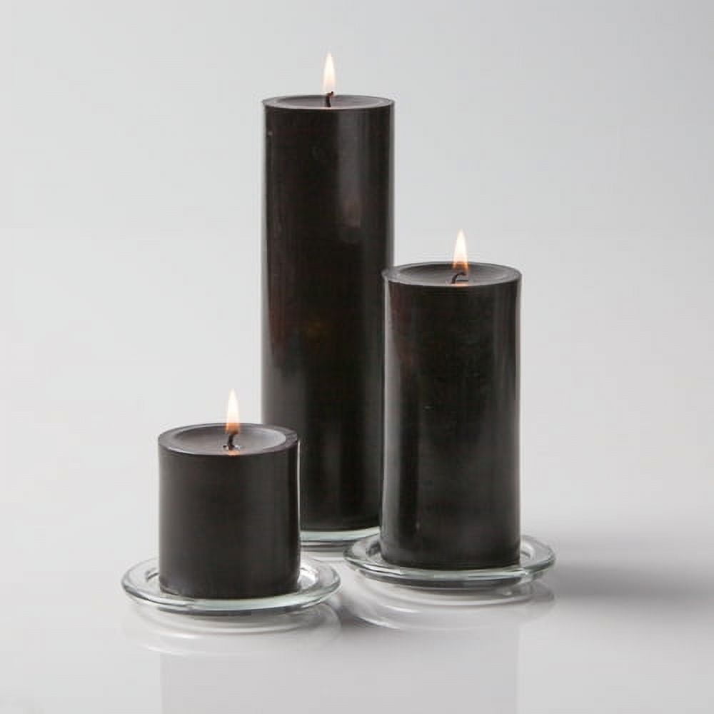 "Richland Long Burn Pillar Candles Set of 3, Black, Sizes 3""x3"", 3