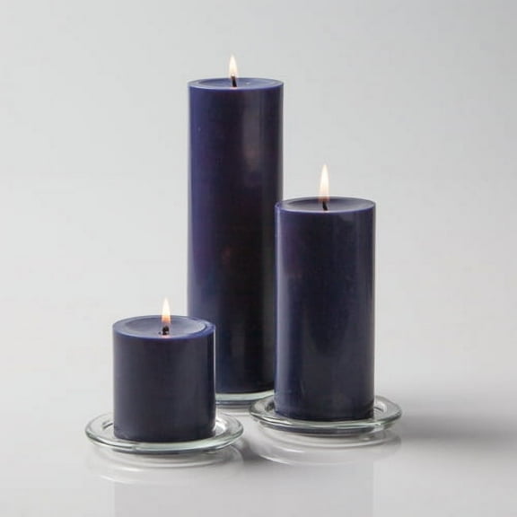 Richland Pillar Candles 3" x3", 3" x6" & 3" x9" Navy Blue Set of 36