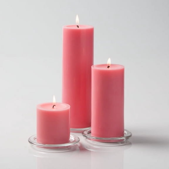 Richland Pillar Candles 3" x3", 3" x6" & 3" x9" Pink Set of 18