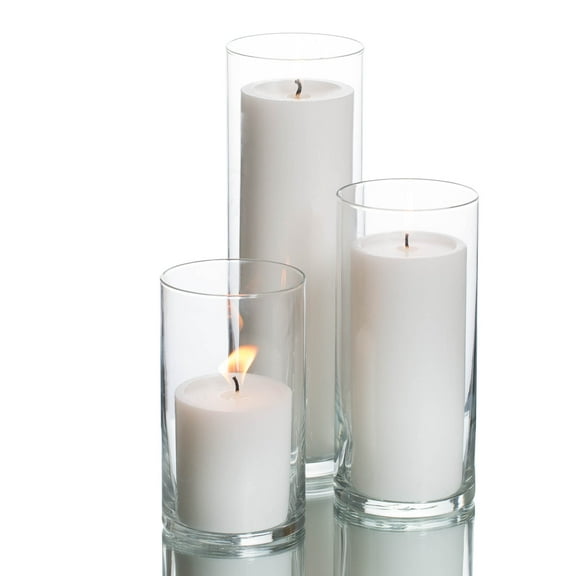 Richland Pillar Candles & Eastland Cylinder Vase Holders White Set of 3