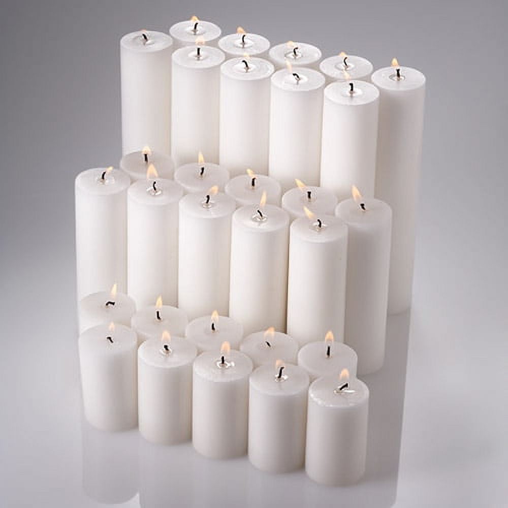 Richland Large Bulk Pillar Candles in White, Set of 30 with Long Light