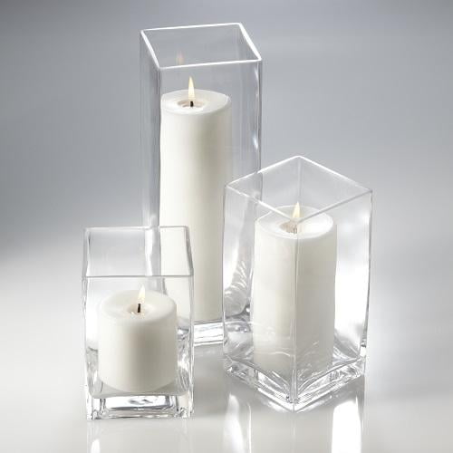 Set of 18 Richland Pillar Candles White and 18 Glass Eastland Square Holders