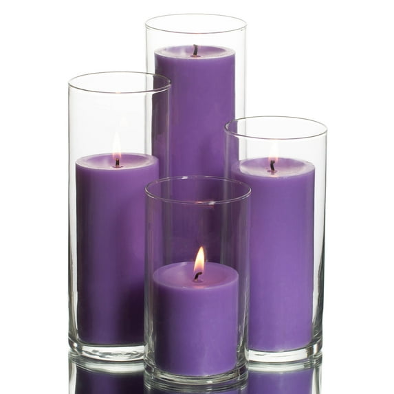 Richland Pillar Lavender Candles & Eastland Cylinder Holders Set of 48