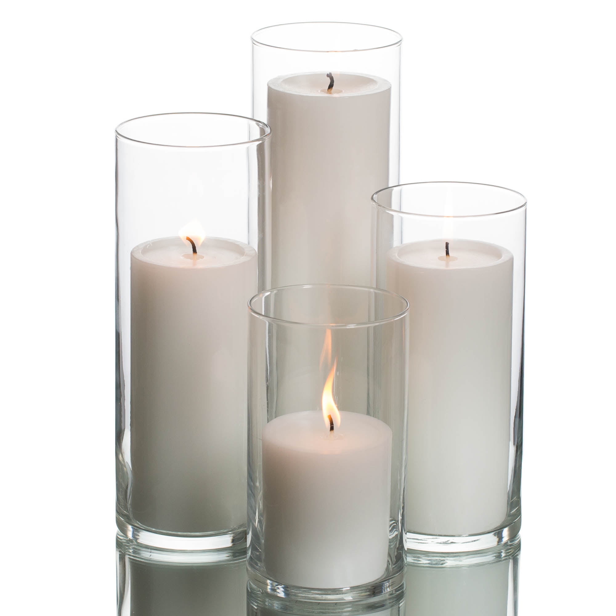 Elegant White Pillar Candles with Clear Glass Cylinder Vases Set