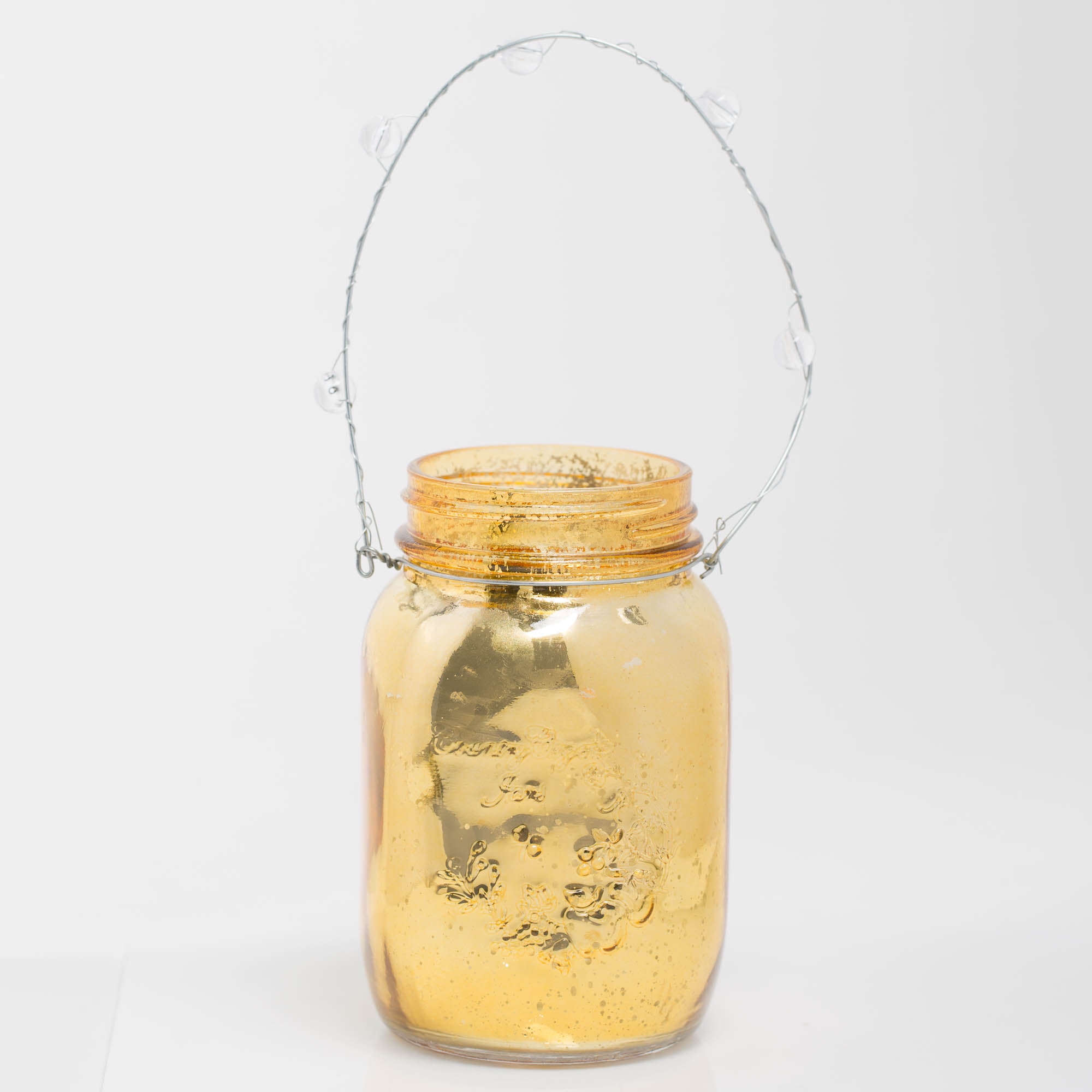 Richland Small Mercury Hanging Mason Jar with Clear Bead Handle Gold