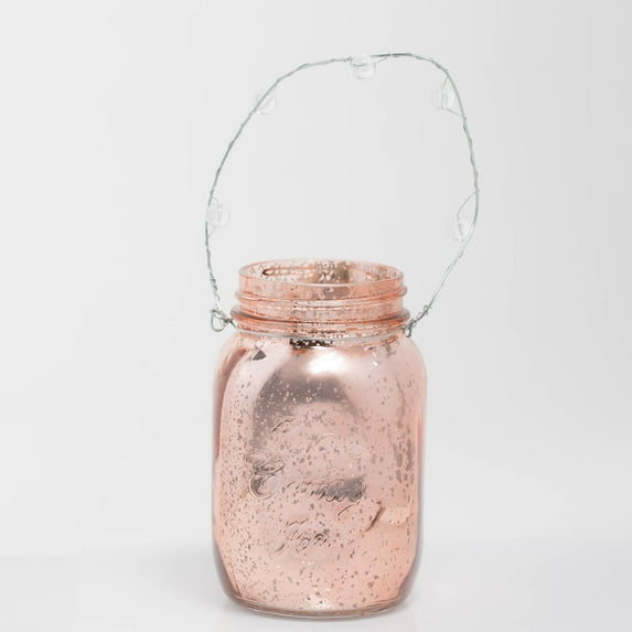 Richland Small Mercury Hanging Mason Jar with Clear Bead Handle - Rose Gold Set of 12