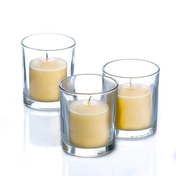 Richland Votive Candles & Eastland Clear Square Votive Holders Ivory Vanilla Scented Set of 12