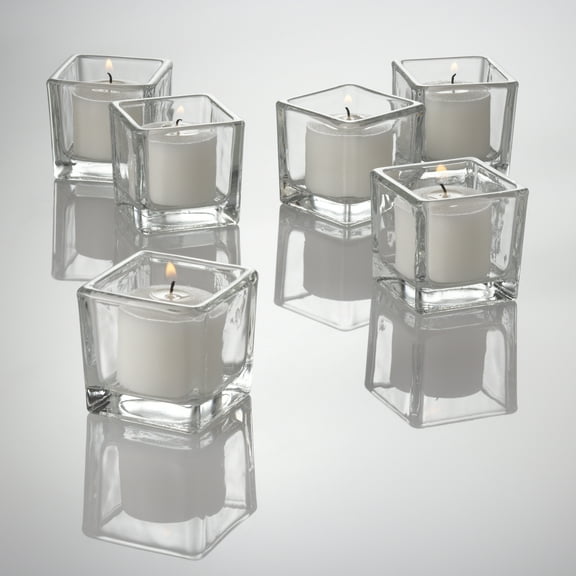 Richland Votive Candles & Eastland Clear Square Votive Holders White Unscented Set of 12