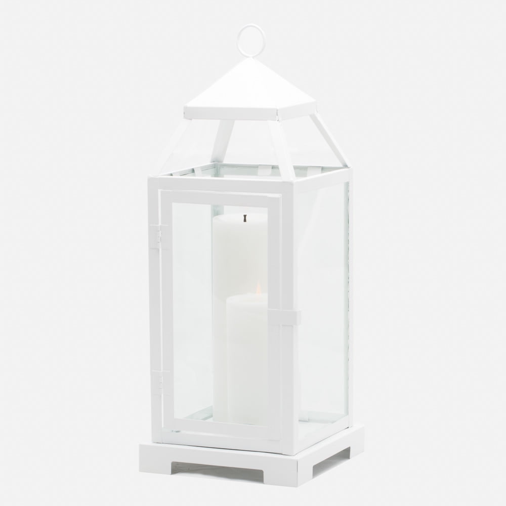 Richland White Contemporary Metal Lantern with Clear Glasses - Large