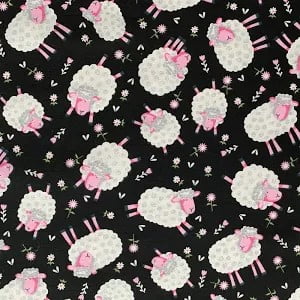 Richlin Fabrics 100% Cotton Floral Farm Sheep Sewing and Craft Fabric, Black