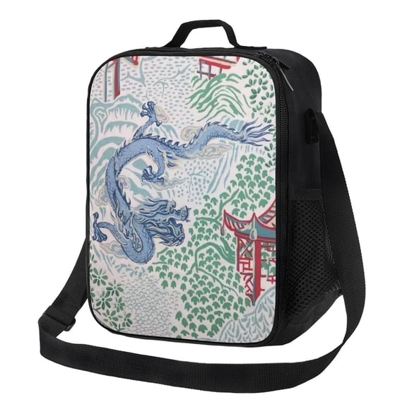 Richloom Teahouse Toile Chinoiserie Pagoda Insulated Lunch Bag for Women Oriental Thermal Cooler Lunch Box Office Picnic Travel