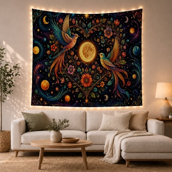 Richly Floral Deep With Black Cosmic Filled Swirling, Mystical Fantasy for Space Lovers, Galaxy Room Decor, Valentine's Day Gift, Tapestry Wall Hanging for Bedroom and Dorm