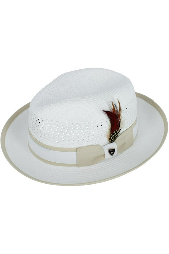 Polybraid Fedora Hat with Grossgrain Ribbon and Feather (Men)