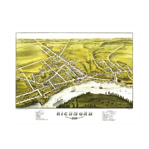 Richmond Art, 1878 Vintage Map of Richmond Maine, ME History Wall Decor Gift, Old Richmond Map - 24" x 18" Unframed Print