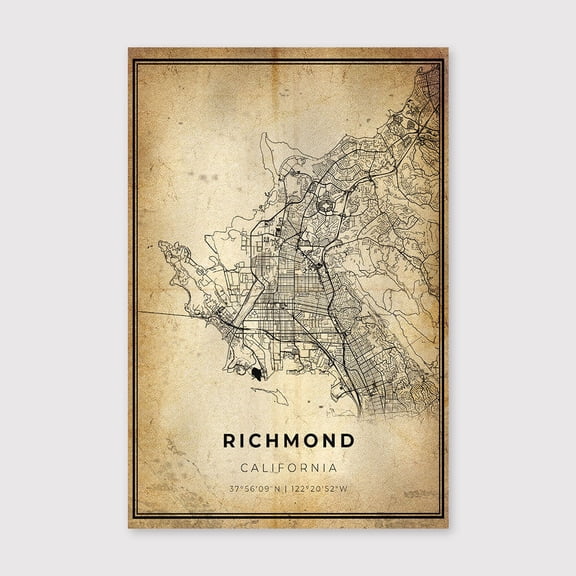 Richmond California Map Print: Modern Vintage Wall Artfor Living Room Bedroom Office Farmhouse Neutral Home Artwork Ready to Hang 8x12 inch