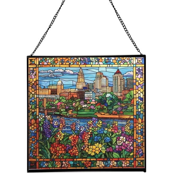 Richmond City-Virginia Landmark Stained Glass Suncatcher, Square Window Hanging, Tiffany Style Home Decor, size 8in