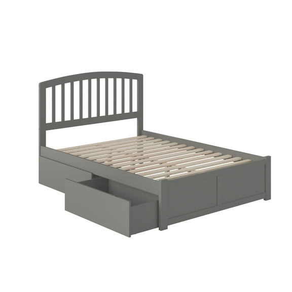 Richmond Full Platform Bed with Flat Panel Foot Board and 2 Urban Bed Drawers in Grey