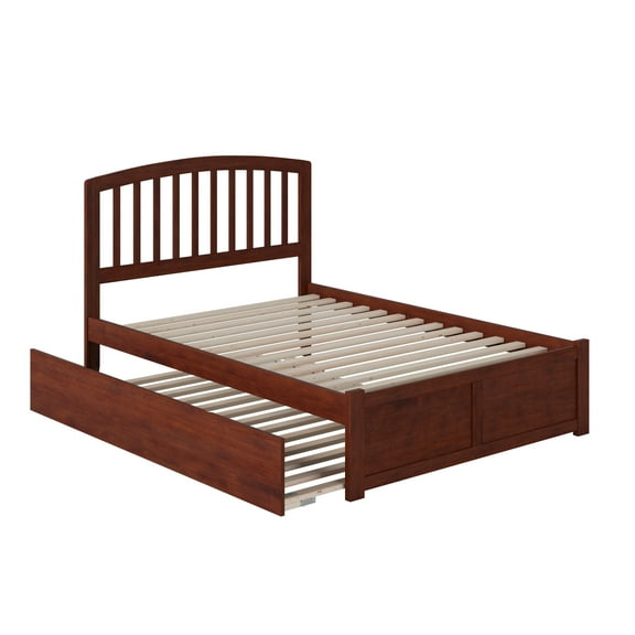 Richmond Full Platform Bed with Flat Panel Foot Board and Full Size Urban Trundle Bed in Walnut