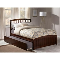 Richmond Full Platform Bed with Matching Foot Board with Twin Size Urban Trundle Bed in Walnut